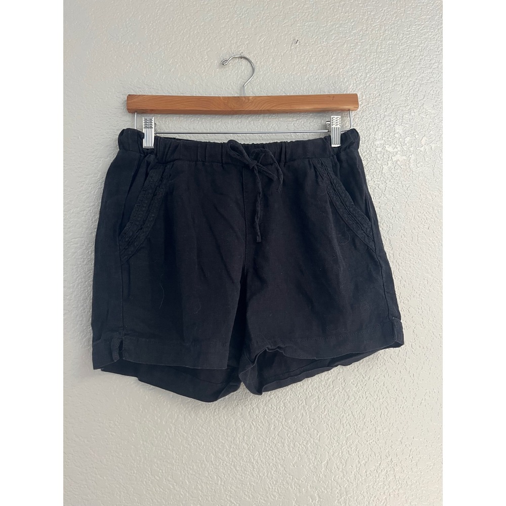 Briggs Womens Black Linen Blend Drawstring Elastic Waist Shorts Size S